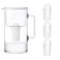Wessper AquaClassic Crystalline 3L Biały szklany dzbanek filtrujący z 3 wkładami